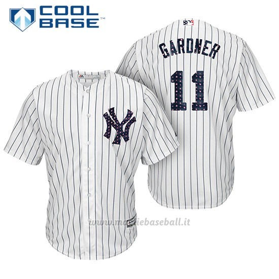Maglia Baseball Uomo New York Yankees 2017 Estrellas y Rayas Brett Gardner Bianco Cool Base